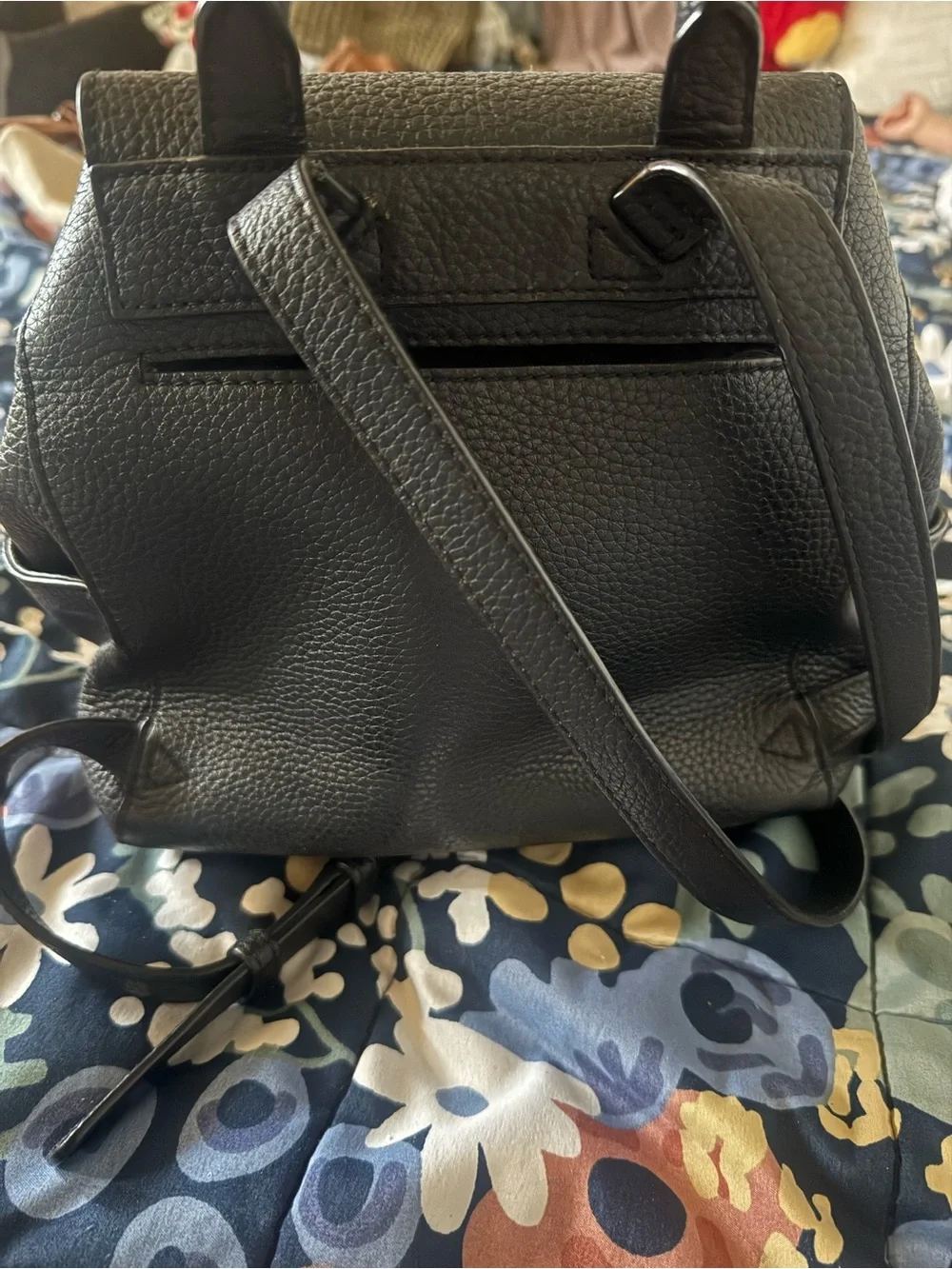Tory Burch Black Pebbled Leather Tassel Mini Backpack